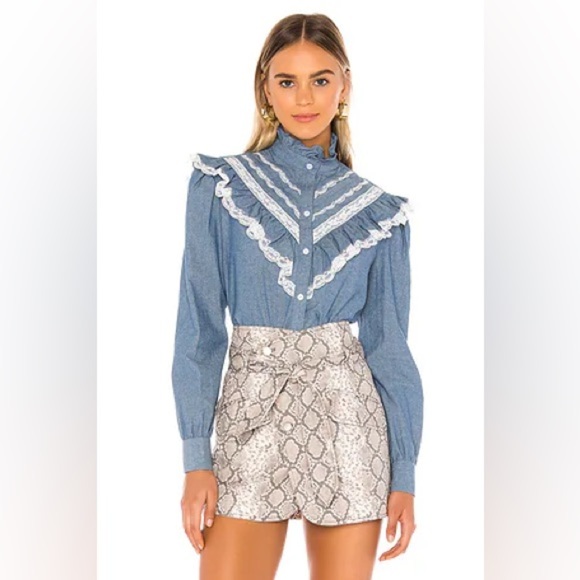 Petersyn Blue Button Down Shirt with White Lace - Picture 1 of 5